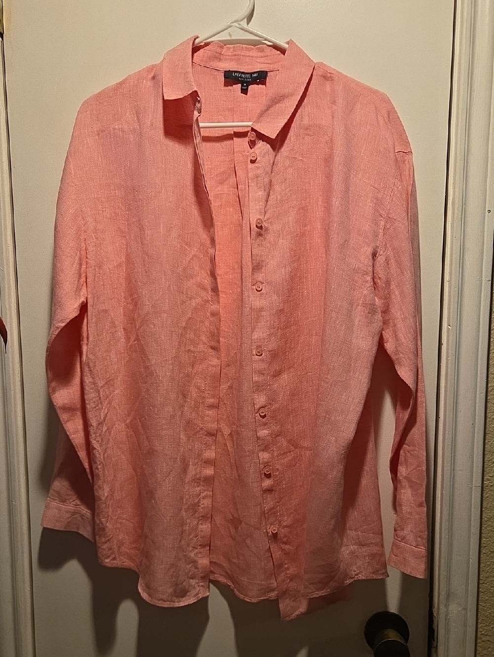 Lafayette 148 New York Coral 100% Linen Button-Down Shirt